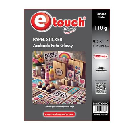 PAPEL FOTOGRAFICO STICKER TAMAÑO CARTA 100 HOJAS ETOUCH 740100