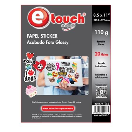 PAPEL FOTOGRAFICO STICKER TAMAÑO CARTA 20 HOJAS ETOUCH 741963
